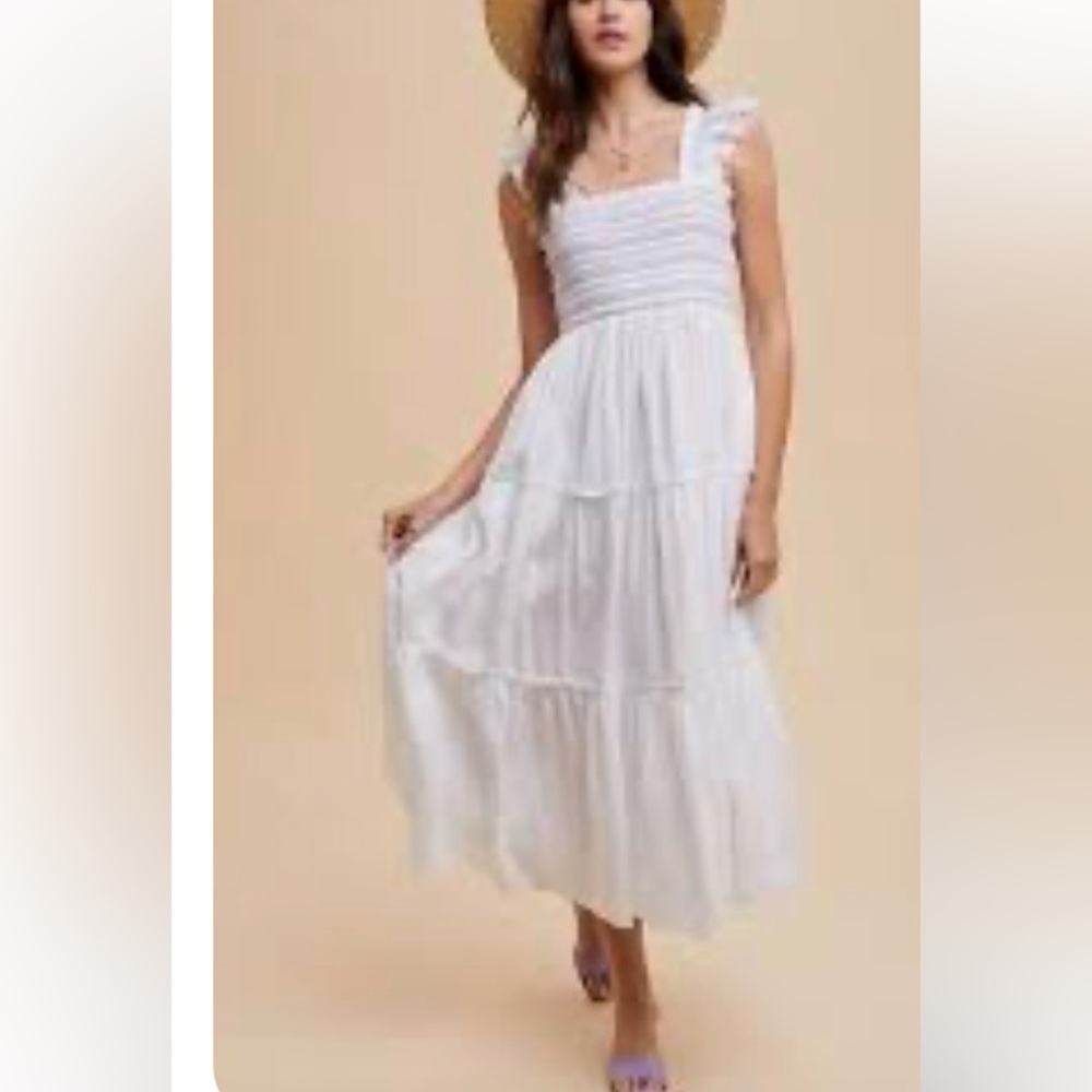 Hello Molly Midi Sundress white smocked tiered maxi dress Size 4